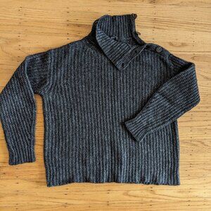 J. CREW Alpaca-Merino Rib Knit Turtleneck Sweater w/ Buttons Charcoal Gray M